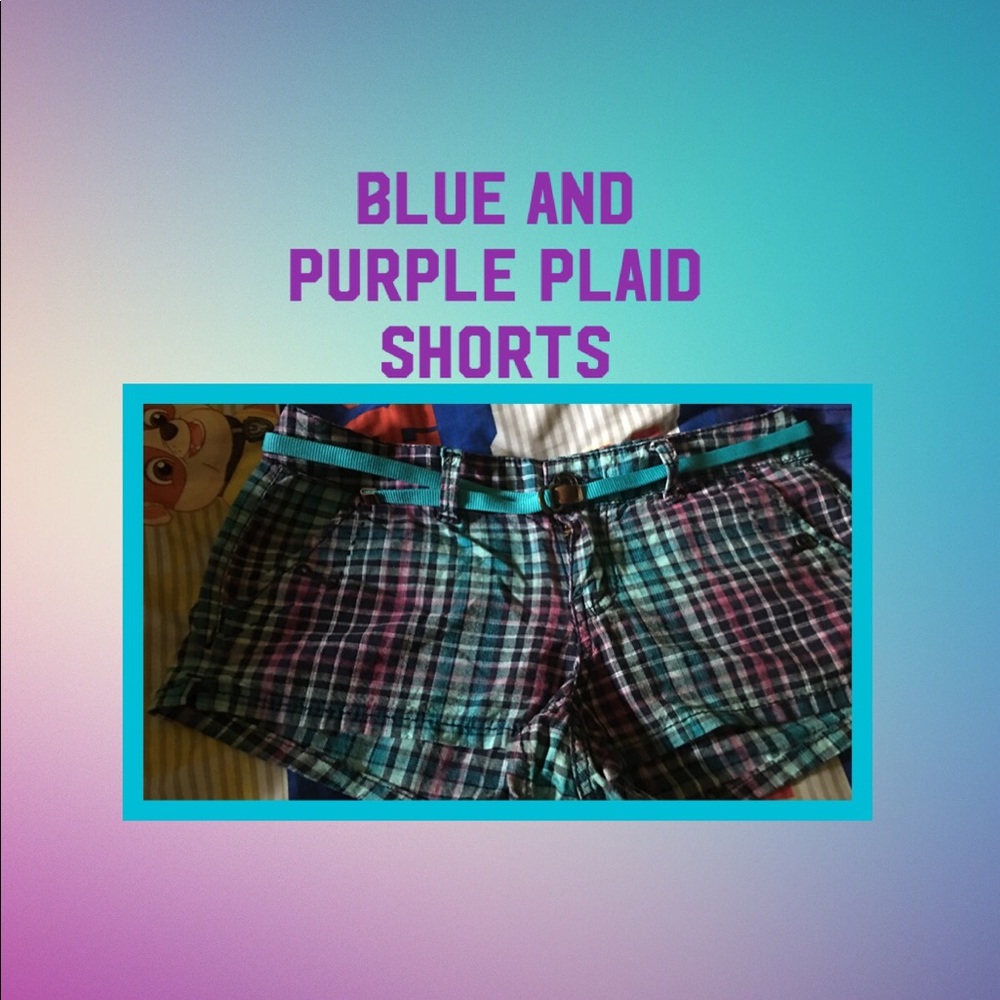 Blue & purple plaid shorts lightweight.